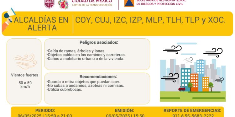 Alerta Amarilla por vientos fuertes en CDMX