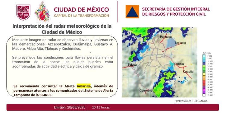 Alerta Amarilla por lluvias fuertes en CDMX