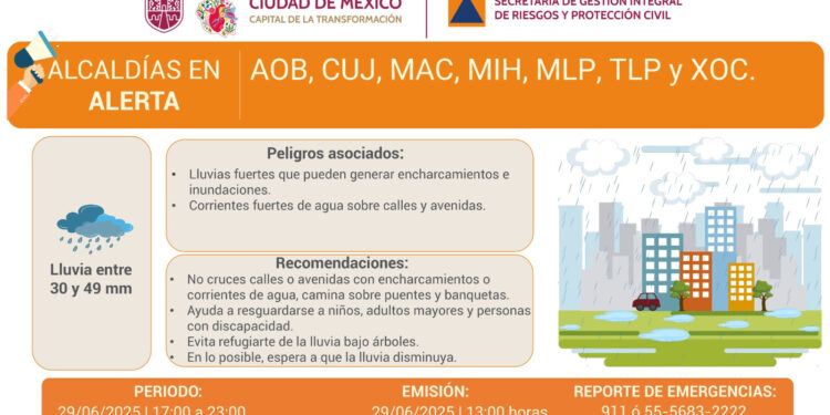 Alerta Naranja y Amarilla por lluvias fuertes en CDMX